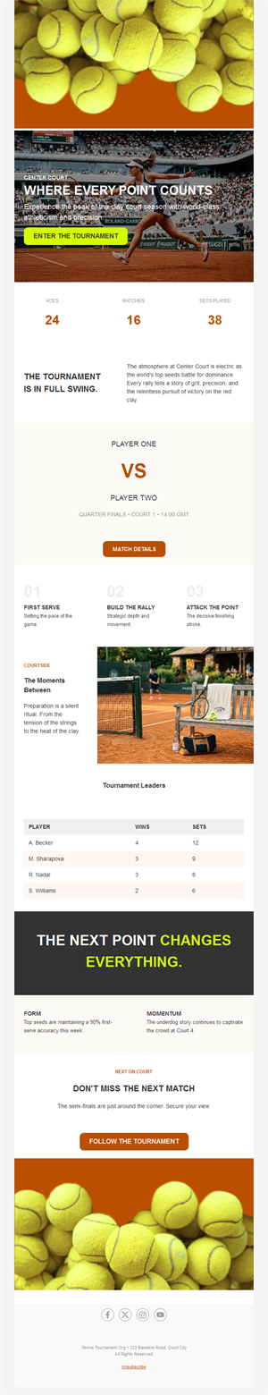 Tennis tournament match details email