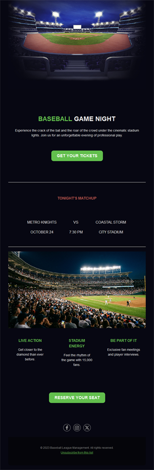 Baseball game night tickets email