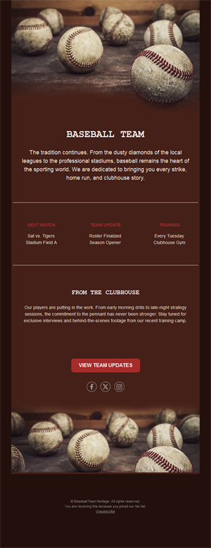 Baseball team news and clubhouse email