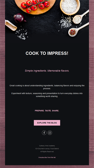 Dark cooking class email template