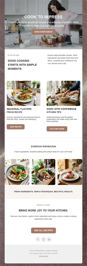 Cooking blog newsletter with recipes