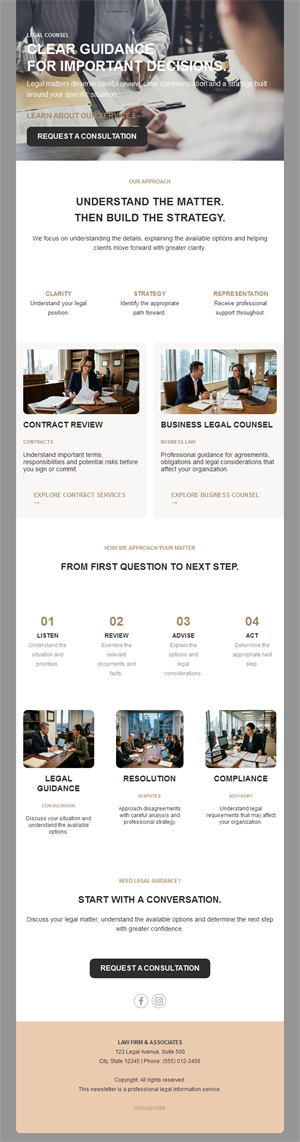 Legal services newsletter with process