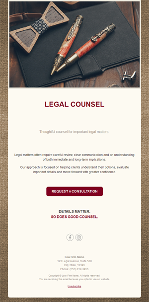 Cream legal counsel email template