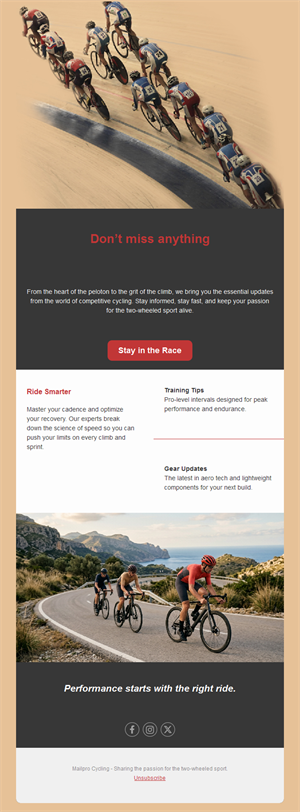 Cycling race and training updates newsletter