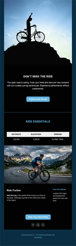 Cycling route and ride details email