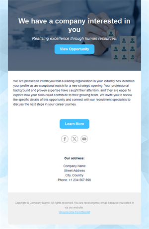 Recruiter job opportunity email template
