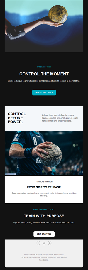 Handball technique email template