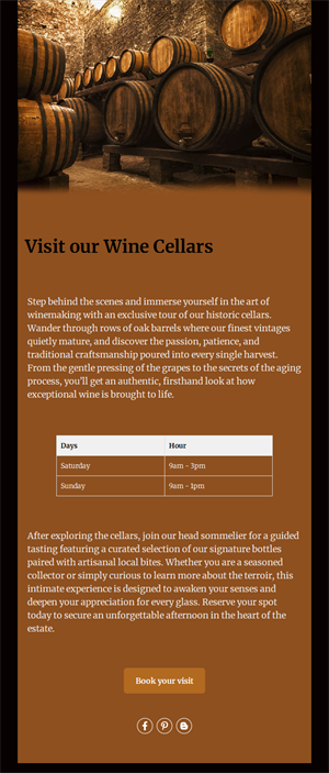 Wine cellar tour invitation email