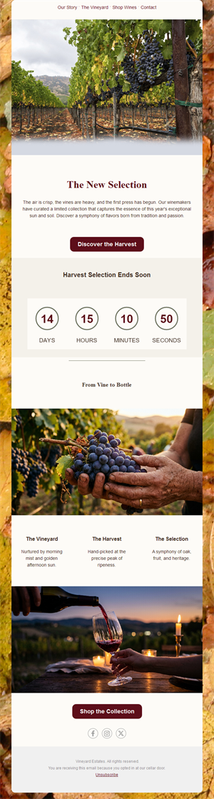 Harvest wine selection email countdown