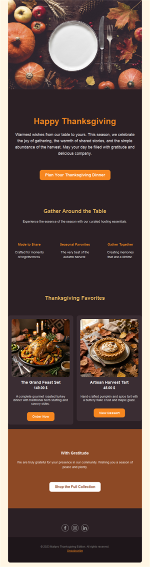 Thanksgiving dinner planning email