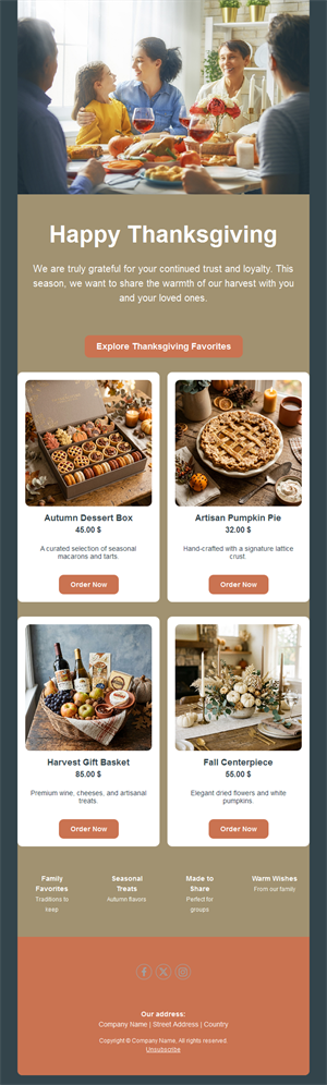 Thanksgiving gift shop email