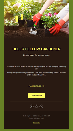Brown and yellow gardening email