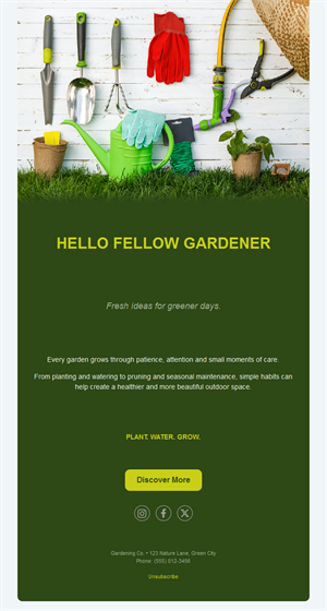 Dark green gardening email with tools