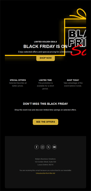 Black and yellow Black Friday sale email