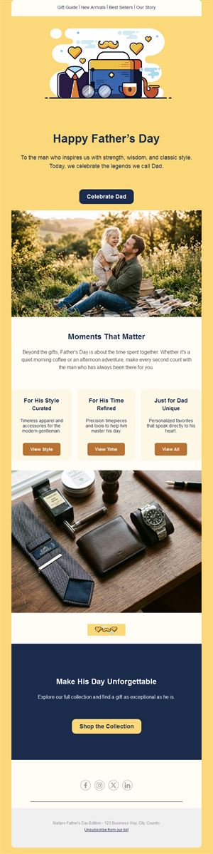 Father's Day gift guide email in yellow
