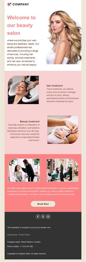 Beauty salon services email template