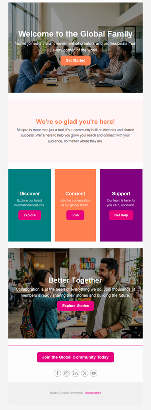Global community welcome email