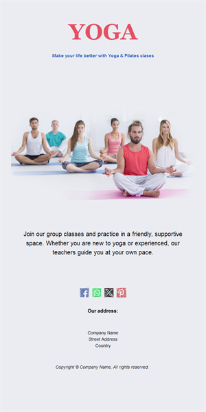 Group yoga class email template