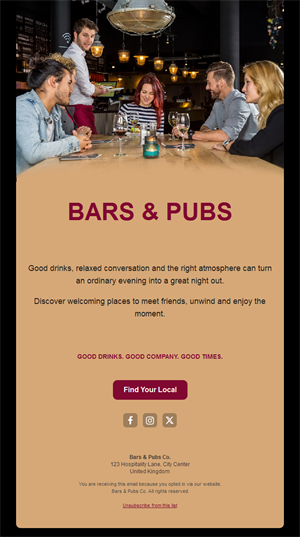 Neighborhood bar email template