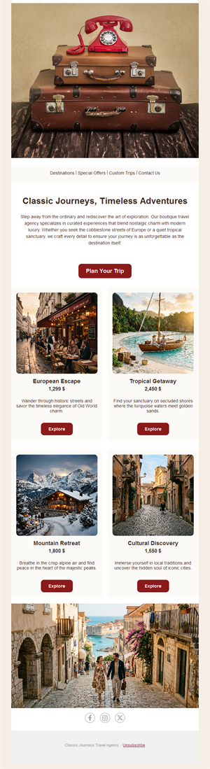 Vintage travel agency email template