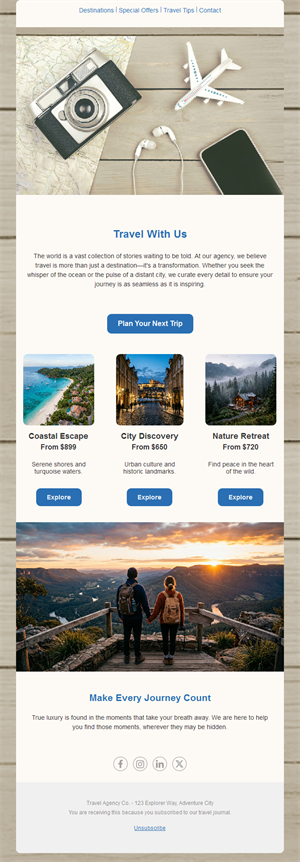 Travel agency trip planning email