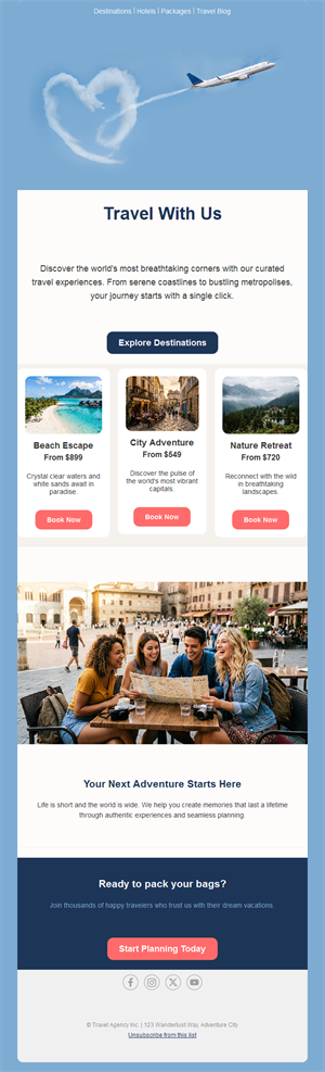 Travel agency destinations email