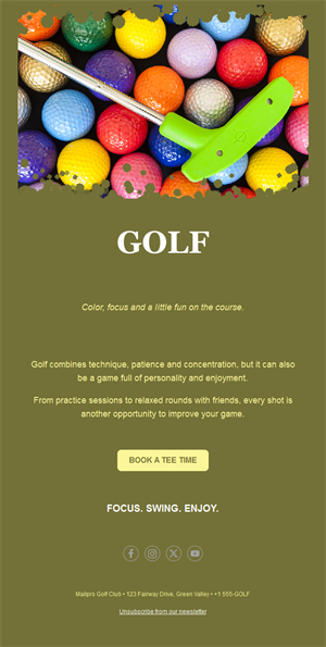 Mini golf email with colorful balls