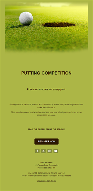 Putting competition golf email template