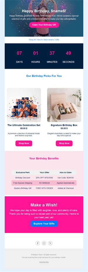 Birthday Greeting Email Layouts