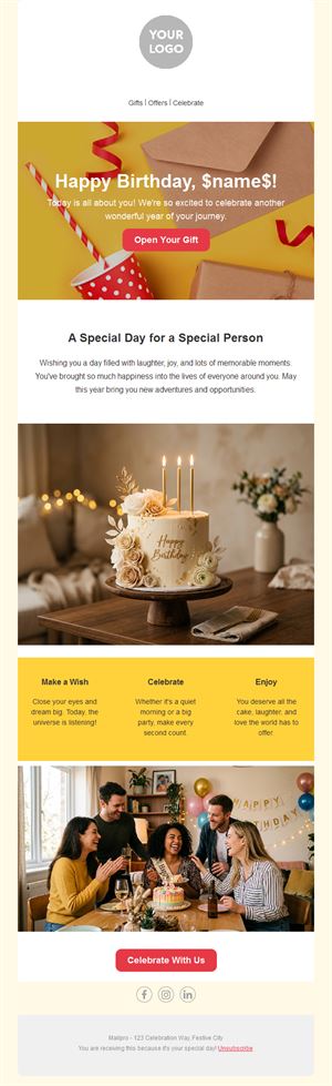 Minimal Birthday Email Template