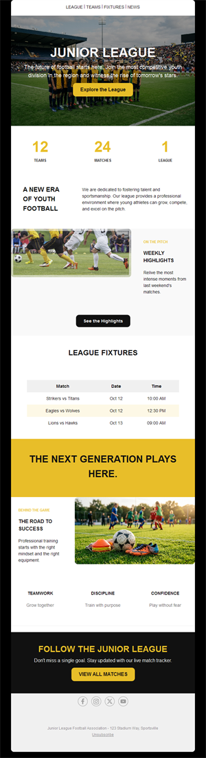 Junior football league email template
