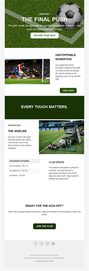 Football match day email with tickets