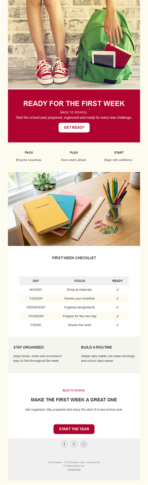 First week of school email template