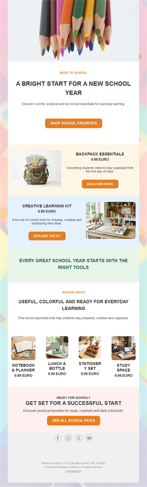 School supplies shop email template