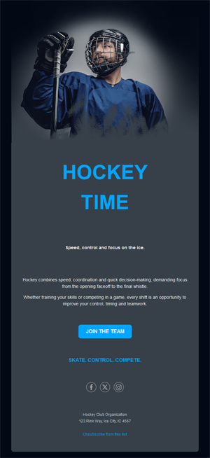 Dark ice hockey team email template
