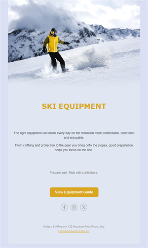 Ski equipment guide email template