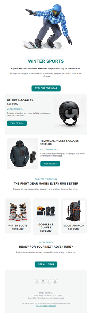 Winter sports gear shop newsletter