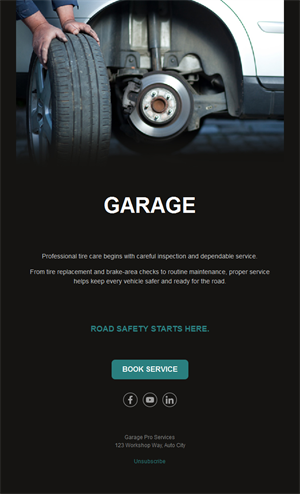 Tires and brakes garage email template