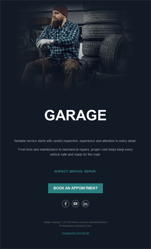 Tire shop appointment email template