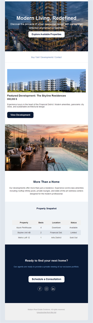 Modern city apartments real estate email