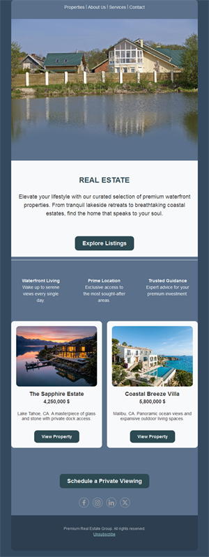 Waterfront property real estate email