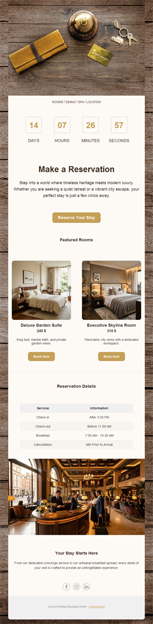 Hotel booking email with countdown
