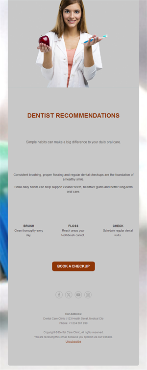 Dentist oral care tips email template