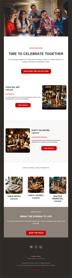 Party supplies email with product picks