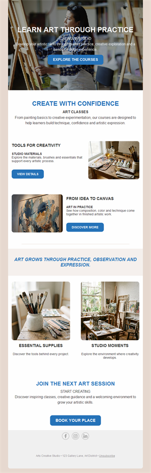 Art classes and supplies newsletter