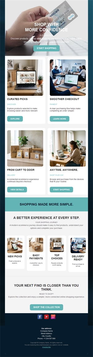 Teal ecommerce newsletter with features