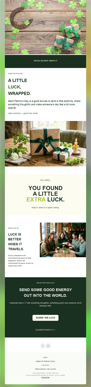 St. Patrick's Day gift newsletter