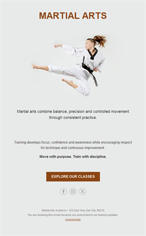 Taekwondo classes email template