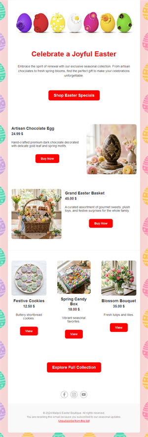 Colorful Easter specials email template