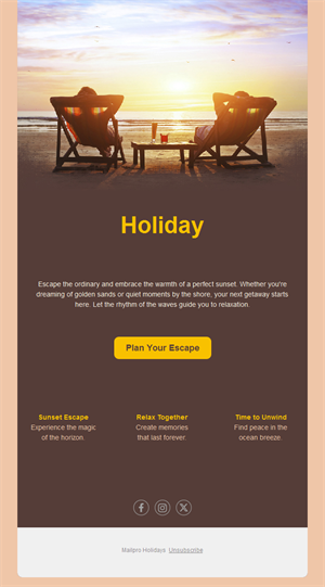 Sunset beach holiday email template